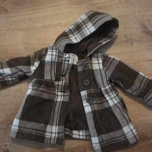 Old Navy Brown & Cream Plaid Hooded Coat